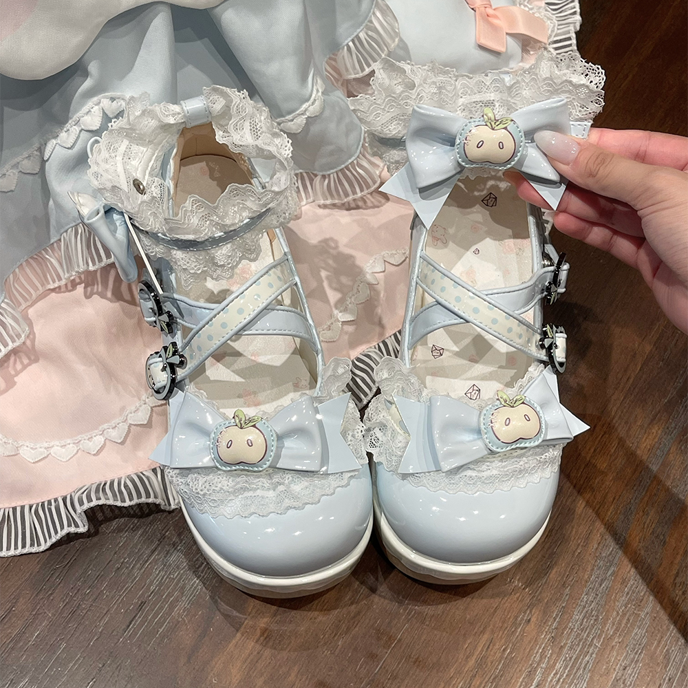 [Apple Tata] Heart-Cute Girl Original Platform Lolita Shoes Japanese Style Bowknot Height-Increasing Round-Toe Single Shoes