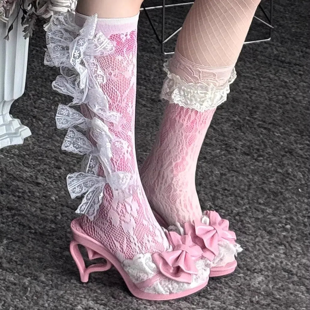 Little Devil lilgyaru Hime-style Heart Heel High Heels Women's Cute Vintage Gal-style Lolita Shoes