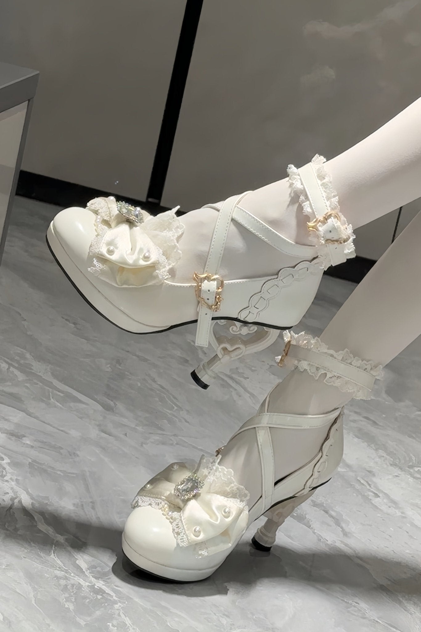 Heisei Yuki Hime Hime - Style White High Heels - LolitaEraWhite 9cm35Heisei Yuki Hime Hime - Style White High Heels