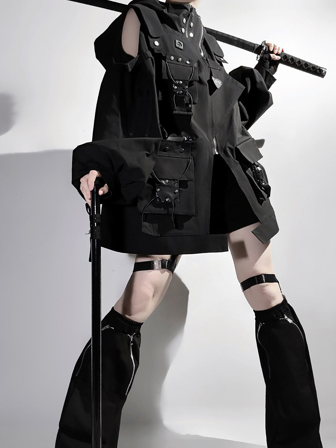 High - Frequency Link Dark Techwear Set 1329 - LolitaEra3 - Piece SetSHigh - Frequency Link Dark Techwear Set 1329