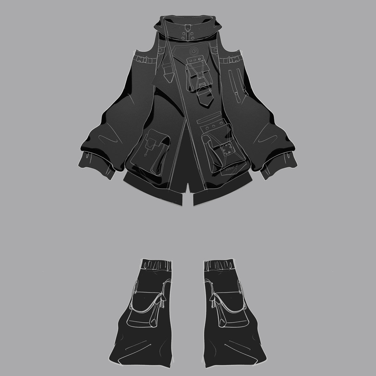High - Frequency Link Dark Techwear Set 1329 - LolitaEra3 - Piece SetSHigh - Frequency Link Dark Techwear Set 1329