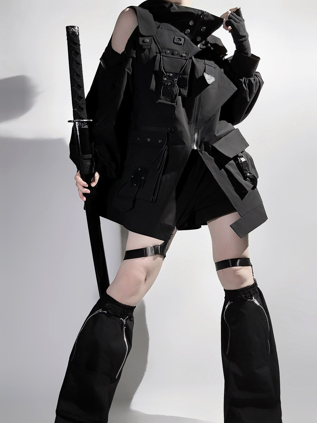 High - Frequency Link Dark Techwear Set 1329 - LolitaEra3 - Piece SetSHigh - Frequency Link Dark Techwear Set 1329