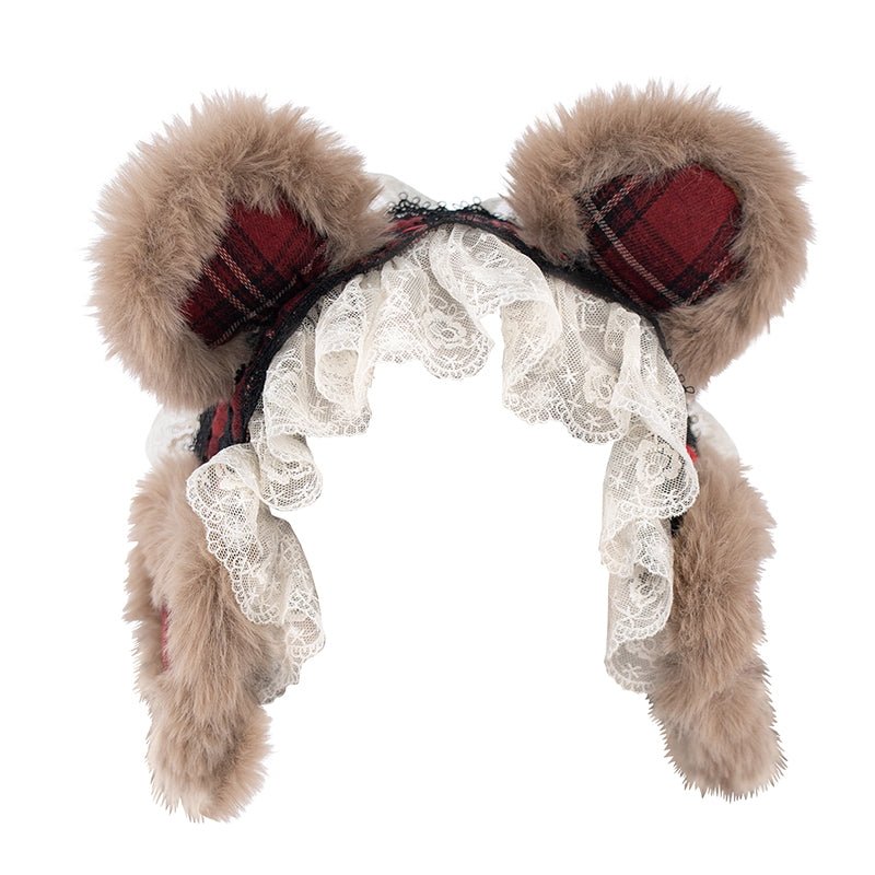 Holly Berry Bear Plaid JSK Cloak Set - LolitaEraHairbandSHolly Berry Bear Plaid JSK Cloak Set