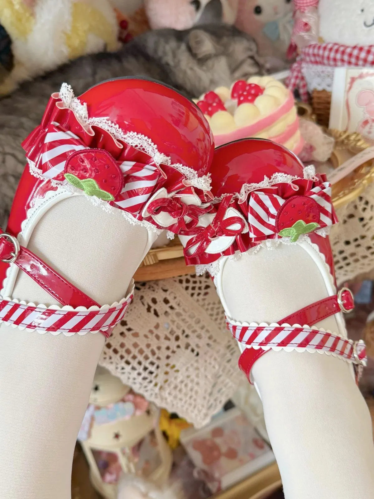 In-stock Berry Troubles Red Lolita Shoes Strawberry Lolita Cat Paw Heel Strawberry Rhapsody Lolita Shoes