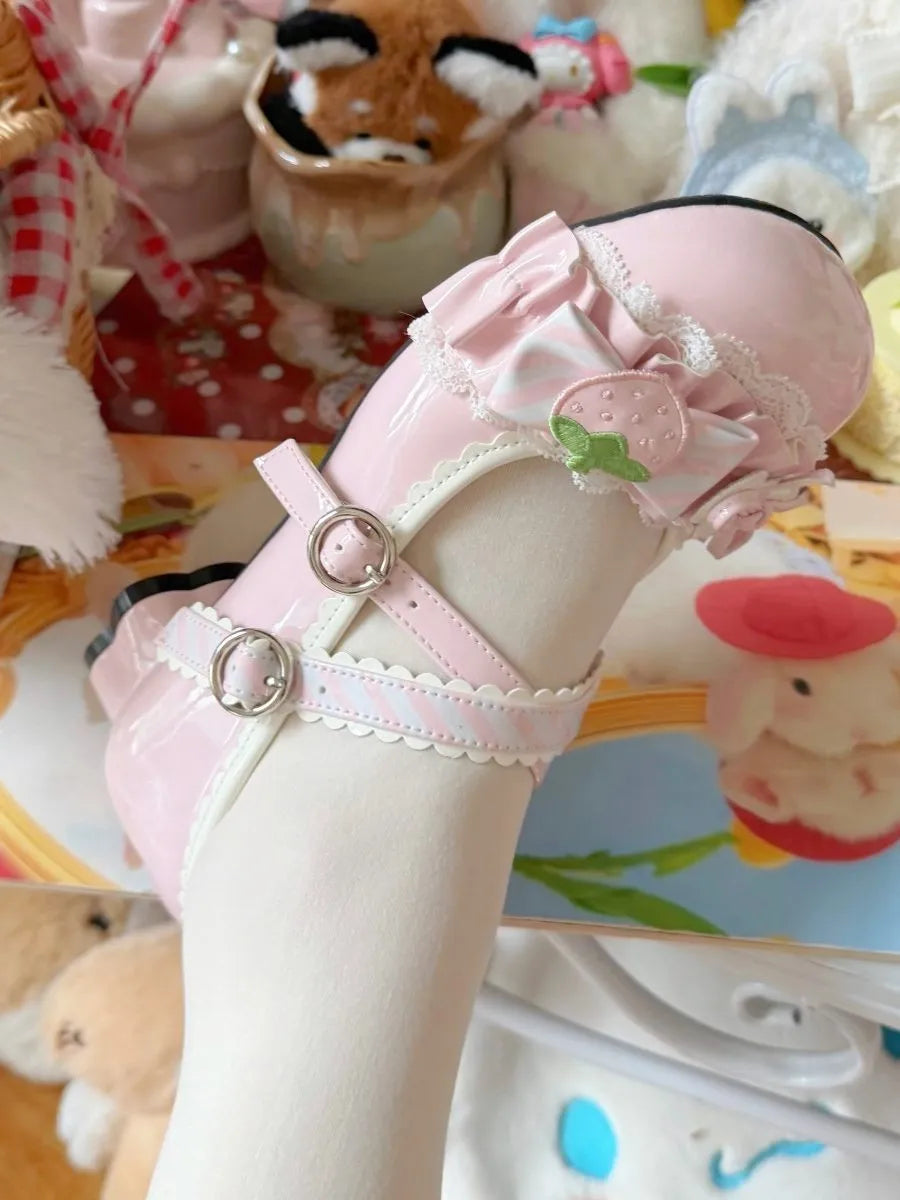 In-stock Berry Troubles Red Lolita Shoes Strawberry Lolita Cat Paw Heel Strawberry Rhapsody Lolita Shoes