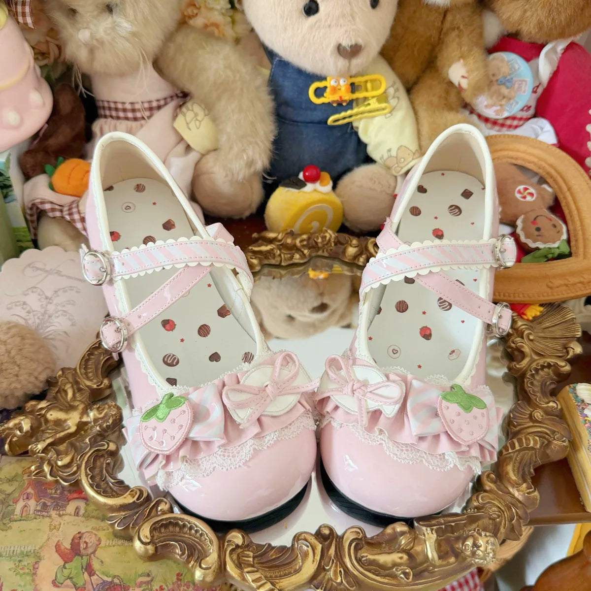 In-stock Berry Troubles Red Lolita Shoes Strawberry Lolita Cat Paw Heel Strawberry Rhapsody Lolita Shoes