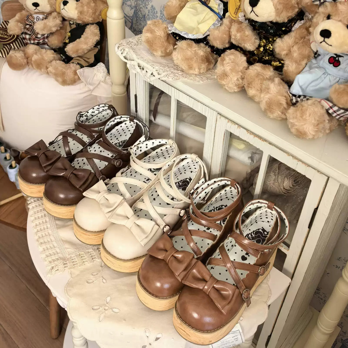 In Stock Brown Platform Tata Original Lolita Round Toe Platform Shoes