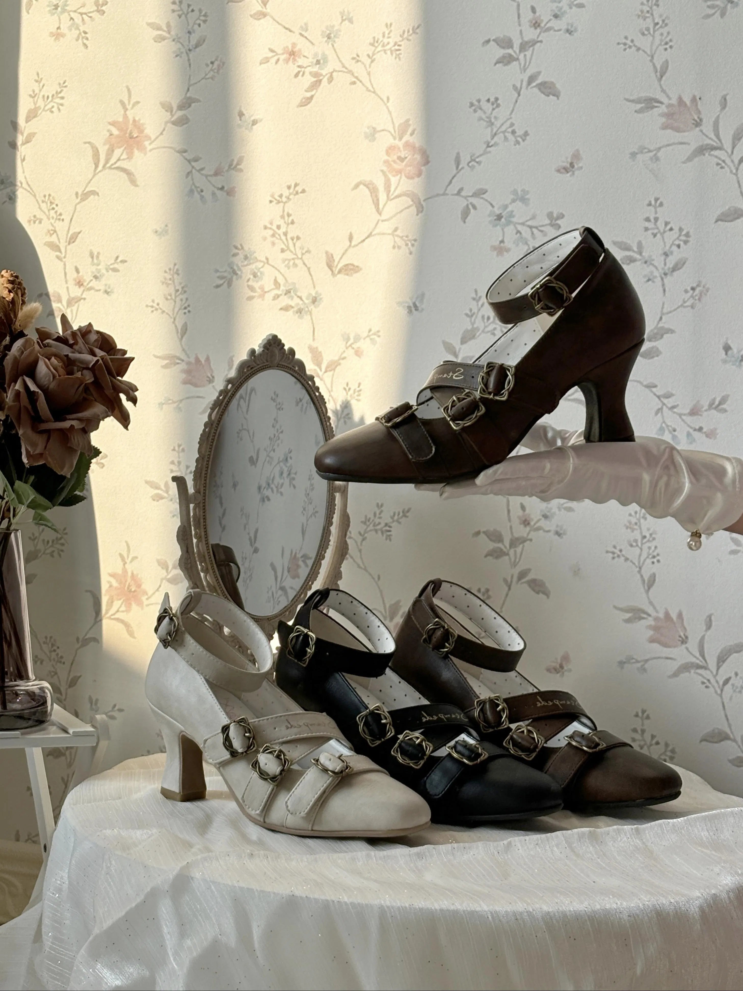[In Stock] Banxian Shi Dita Original CLA-style Elegant Wine Glass Heel Lolita Shoes Square Toe High Heels