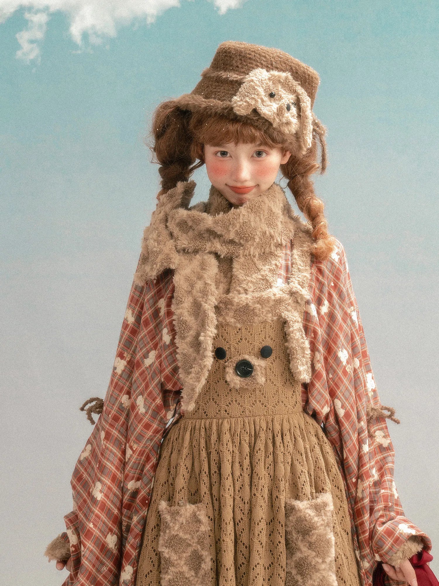 *In Stock* "Fluffy Puppy" Original Improved Ming-style Cross-collar Top Improved Ming-style Tieli Knitted Apron
