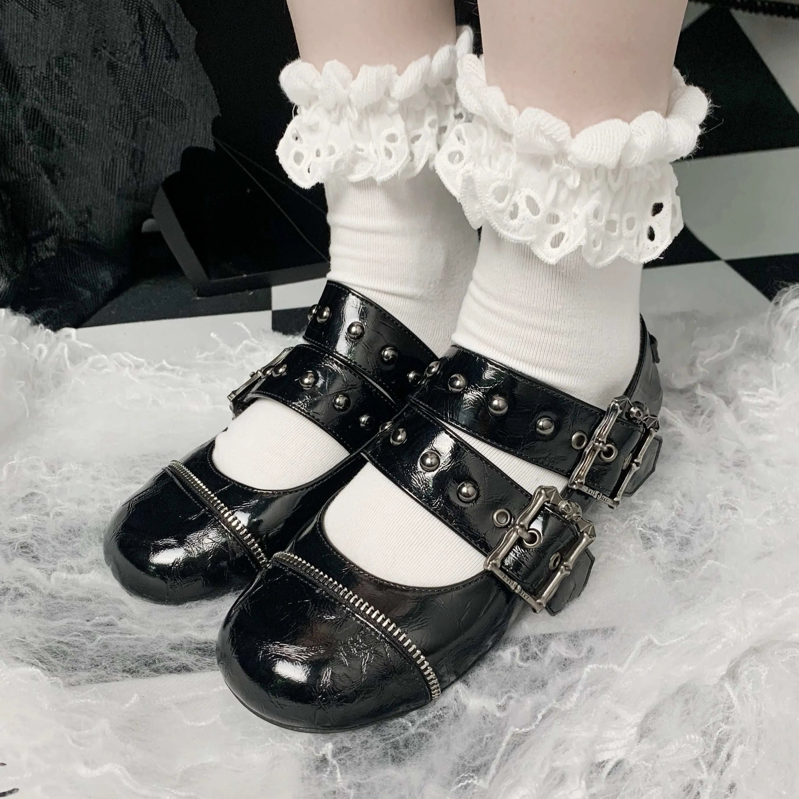 In-stock Gothic Lolita Punk Subculture Low-heel Punk Dark Round-toe Original Shallow-mouth Spicy Girl Shoes