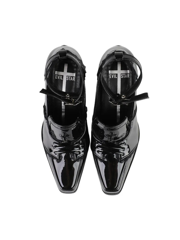 In-stock Holy Cross Chunky Heel Uniform Shoes Vintage Gothic Original High Heel Pointed Toe Subculture Lolita Women's Shoes