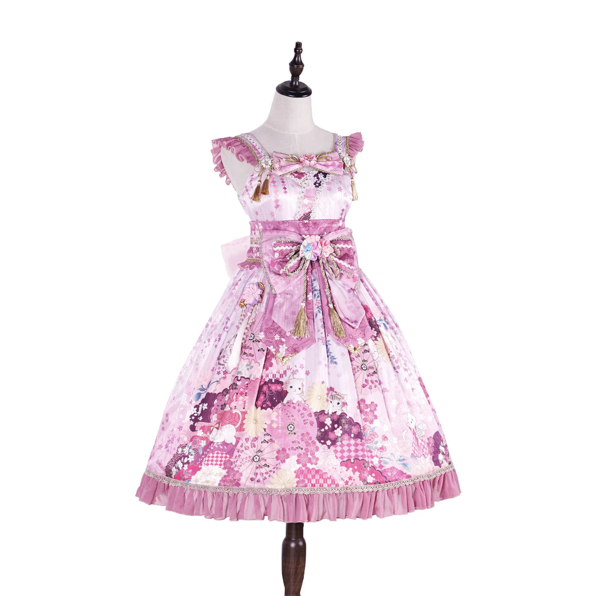 In-stock FS Full Payment High-waisted Falling Cherry Blossom Cat Island Lolita Japanese-style JSK Haori Inner
