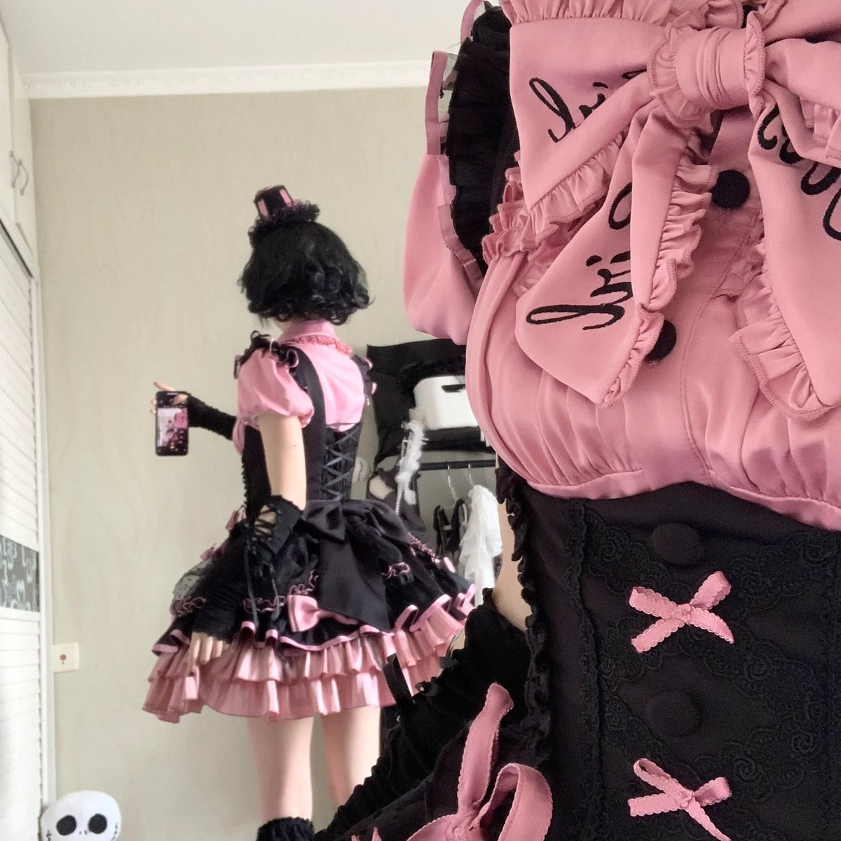 【In Stock Now】A Little Candy Heart-Shaped Support Black Shirt with Chest Support Sk Set Lolita Dress