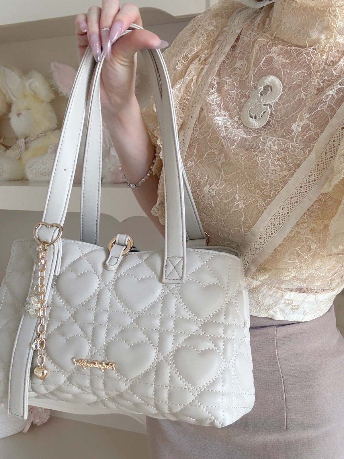 Intern Cupid Heart Quilted Sweet Lolita Tote Shoulder Bag - LolitaEra