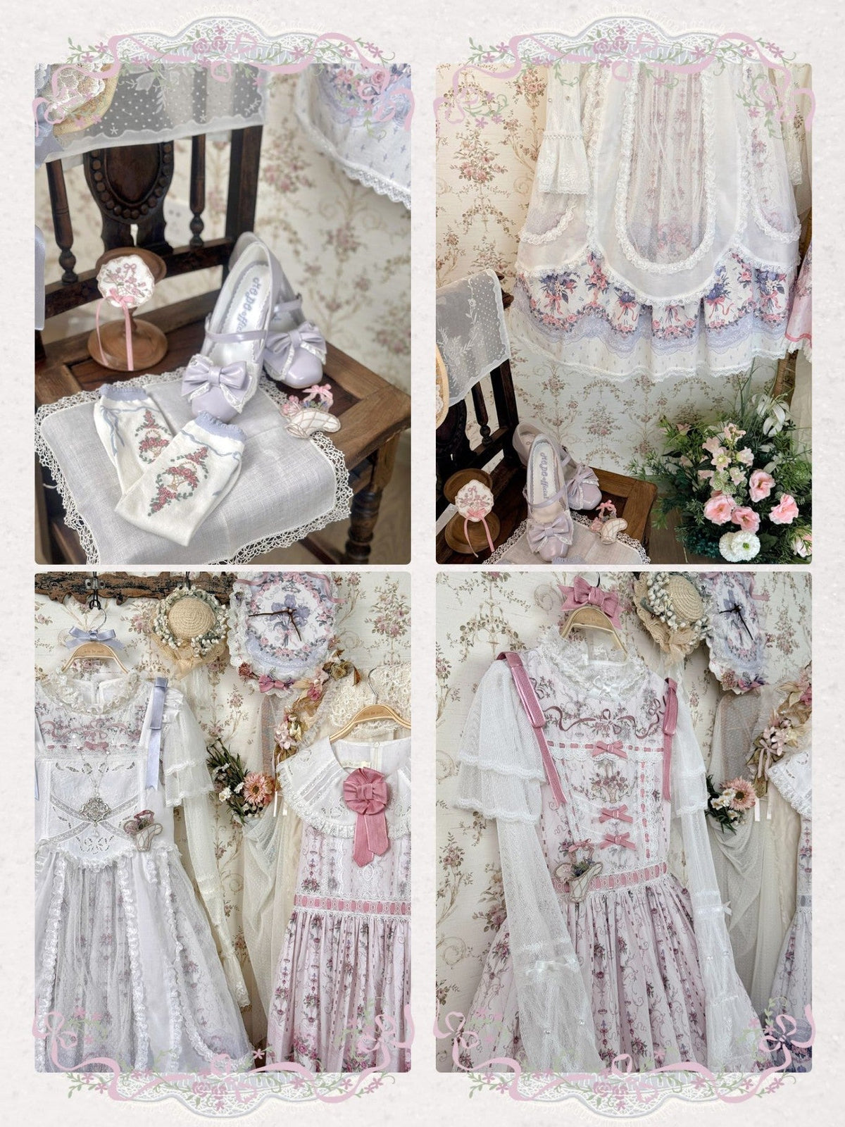 Iris Clock Lolita Flutter Sleeves Printed OP & Cut‑Work Embroidered Lapel JSK - LolitaEra