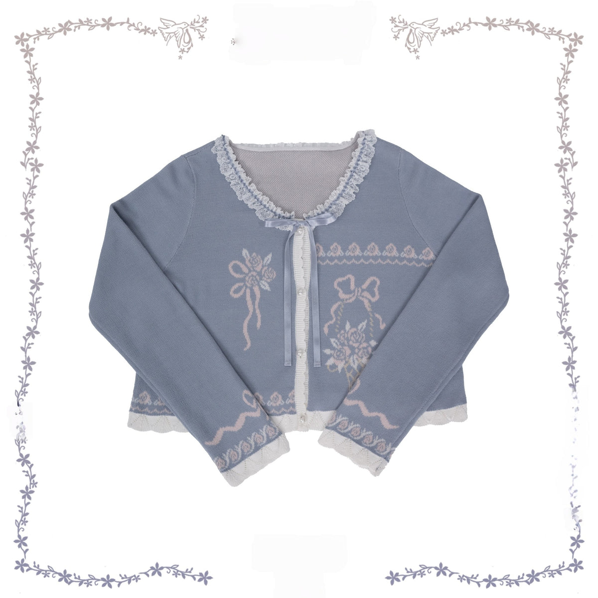 Iris Clock Lolita Flutter Sleeves Printed OP & Cut‑Work Embroidered Lapel JSK - LolitaEra