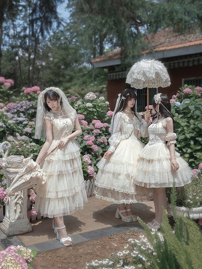 Ivory Tower Classic Dreamy Lolita White OP/JSK Dress - LolitaEraShort JSKXSIvory Tower Classic Dreamy Lolita White OP/JSK Dress