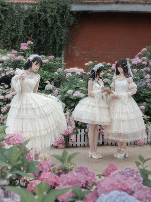 Ivory Tower Classic Dreamy Lolita White OP/JSK Dress - LolitaEraShort JSKXSIvory Tower Classic Dreamy Lolita White OP/JSK Dress