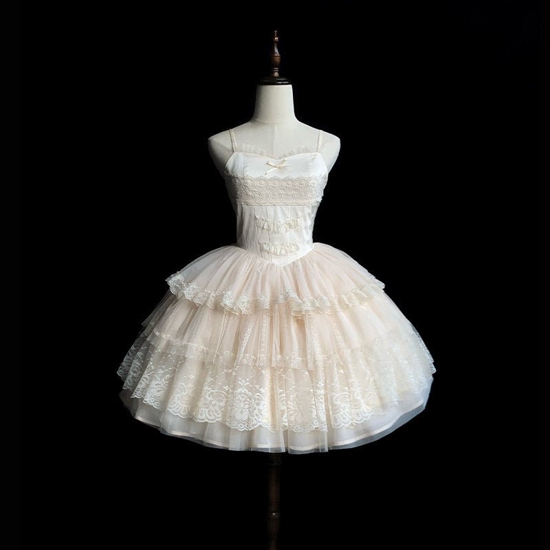 Ivory Tower Classic Dreamy Lolita White OP/JSK Dress - LolitaEraShort JSKXSIvory Tower Classic Dreamy Lolita White OP/JSK Dress