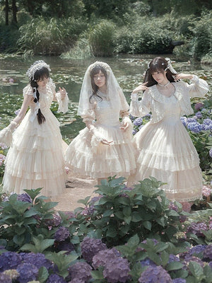 Ivory Tower Classic Dreamy Lolita White OP/JSK Dress - LolitaEraShort JSKXSIvory Tower Classic Dreamy Lolita White OP/JSK Dress