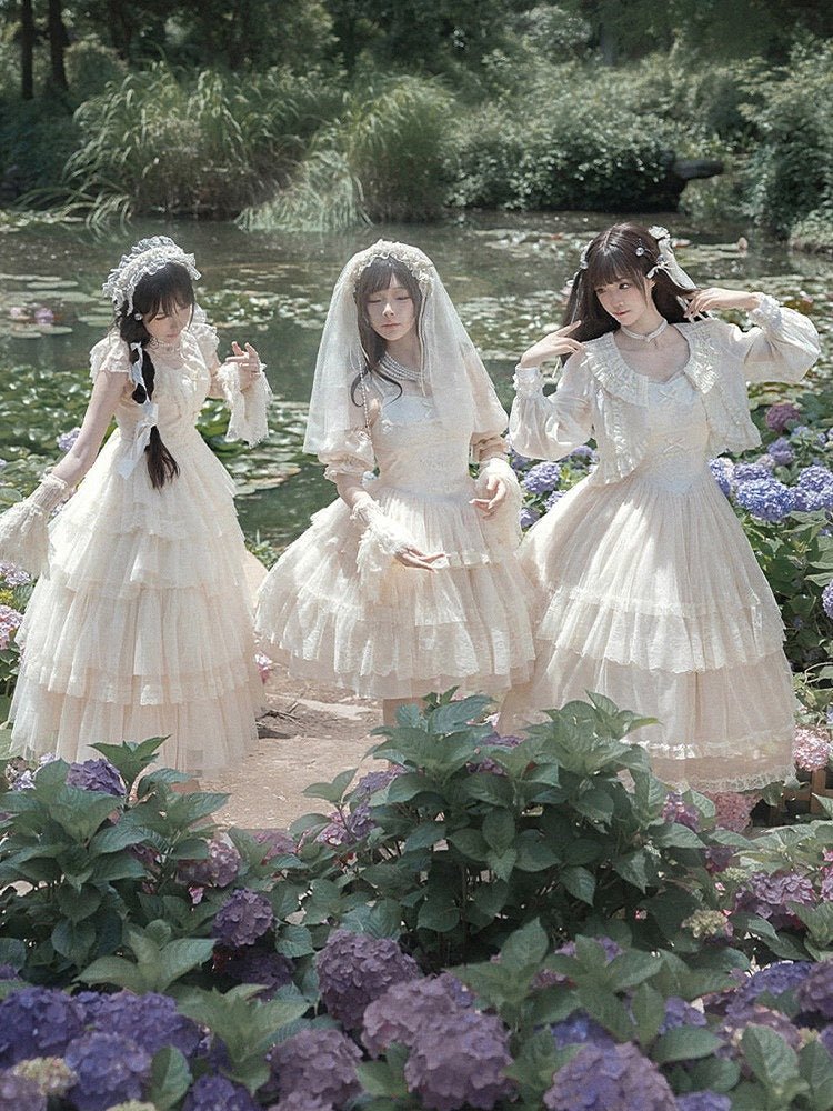 Ivory Tower Classic Dreamy Lolita White OP/JSK Dress - LolitaEraShort JSKXSIvory Tower Classic Dreamy Lolita White OP/JSK Dress