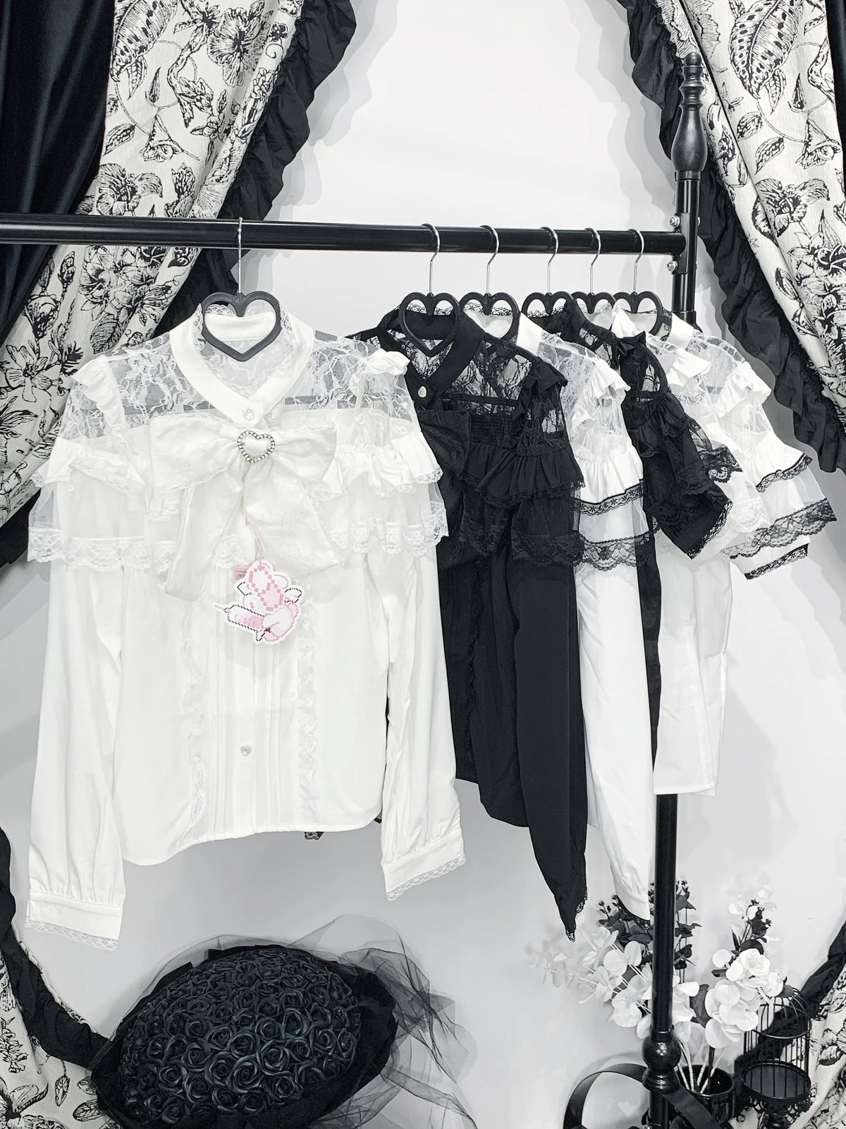 Shirt Virtual Heaven Original Design Mass-Produced Japanese-Style Lace Short-Sleeve Long-Sleeve Bow Cute Elaborate Workmanship for Home Wear