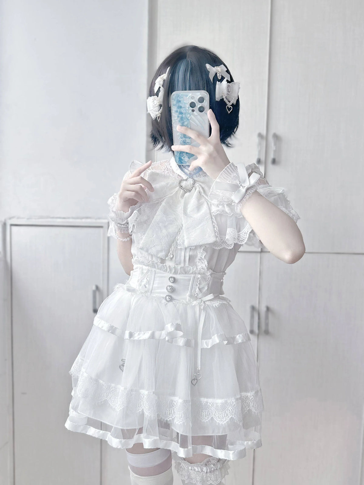 Shirt Virtual Heaven Original Design Mass-Produced Japanese-Style Lace Short-Sleeve Long-Sleeve Bow Cute Elaborate Workmanship for Home Wear
