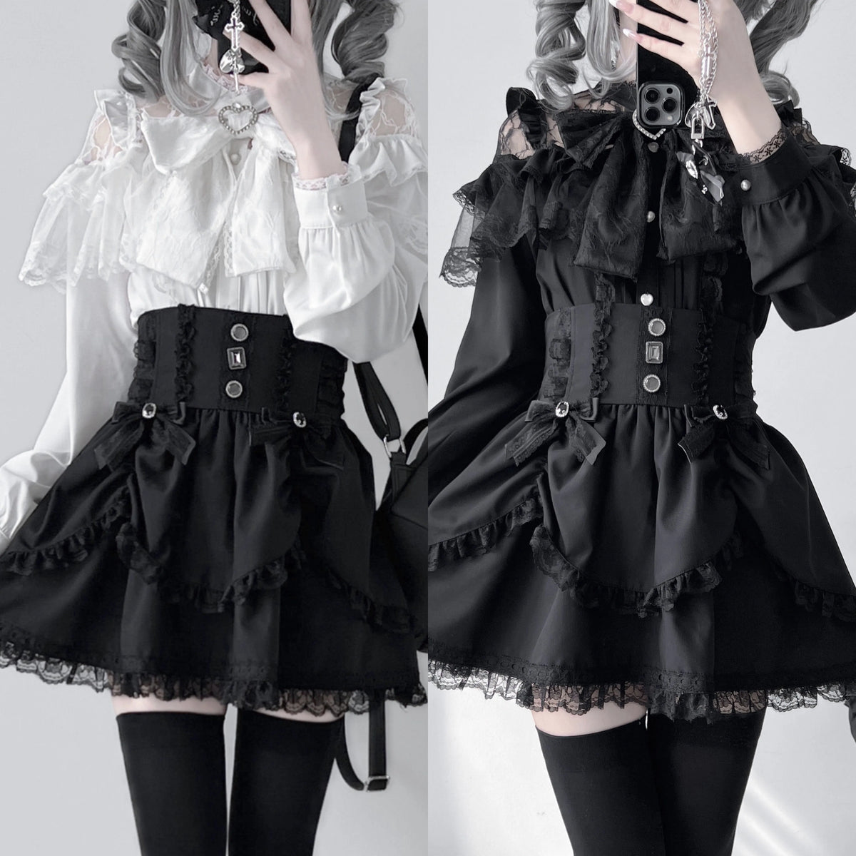 Shirt Virtual Heaven Original Design Mass-Produced Japanese-Style Lace Short-Sleeve Long-Sleeve Bow Cute Elaborate Workmanship for Home Wear