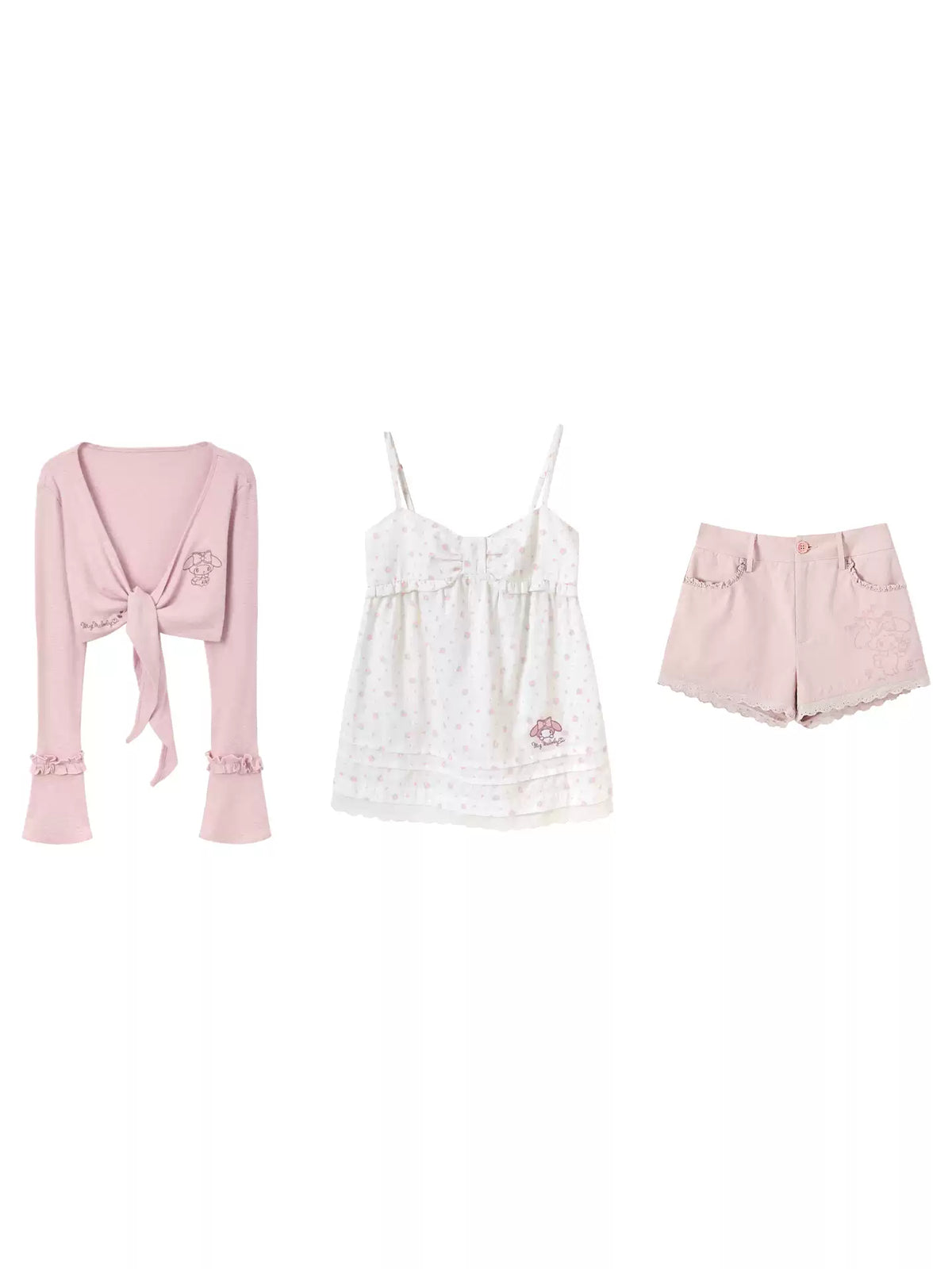 Japanese Style Gentle Knitted Cardigan Pink Floral Cami Dress Set for Women