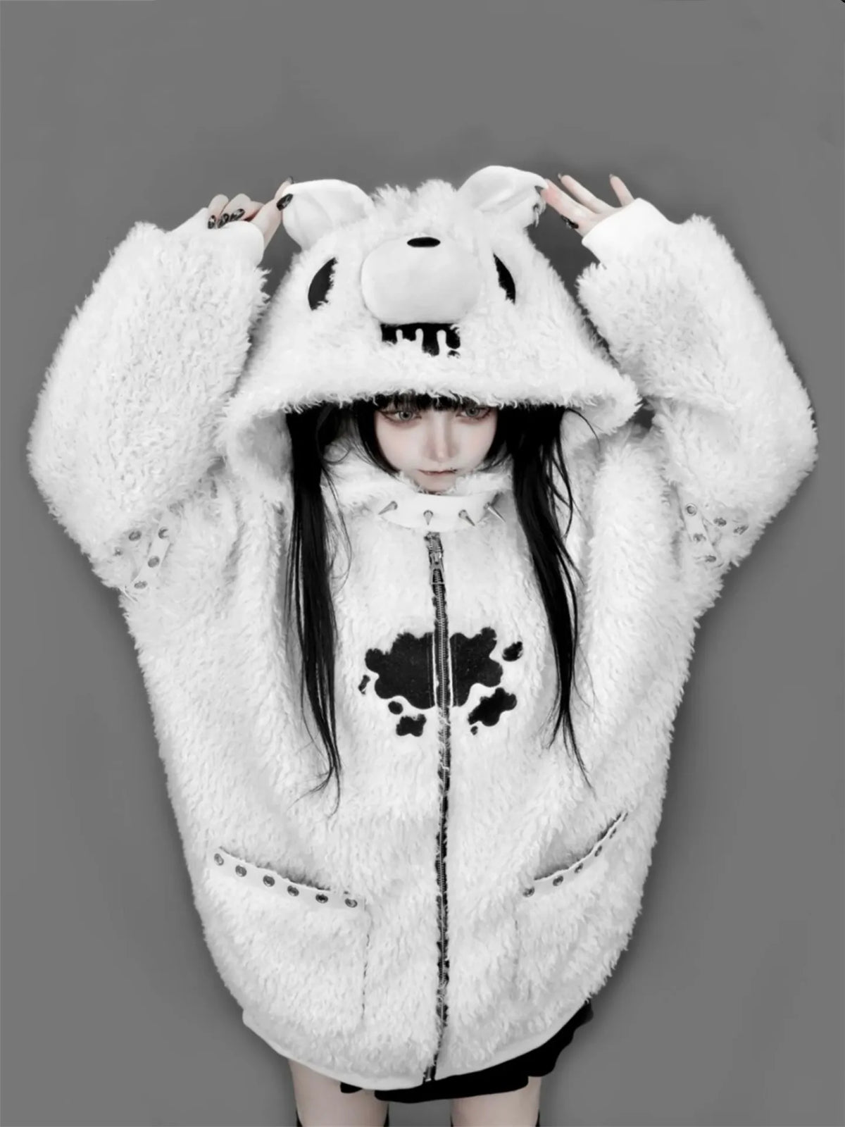 Japanese-Style Soft and Cute Plush Coat, New Autumn and Winter Model with Bear Ears, Subculture Y2K Sweet Cool Lamb Wool Sweatshirt