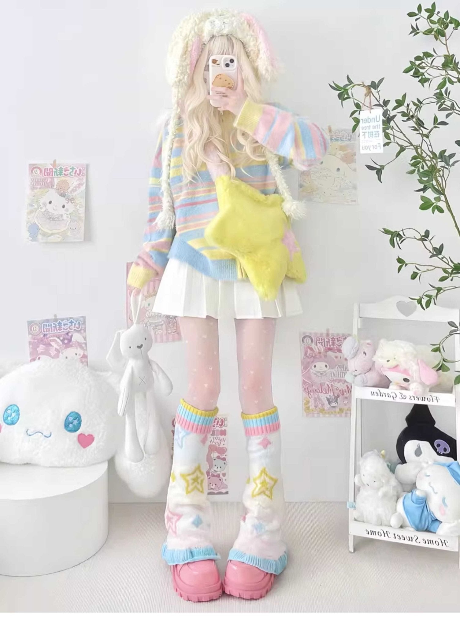 Japanese Sweet Dopamine Knit Leg Warmers - LolitaEraWhiteJapanese Sweet Dopamine Knit Leg Warmers