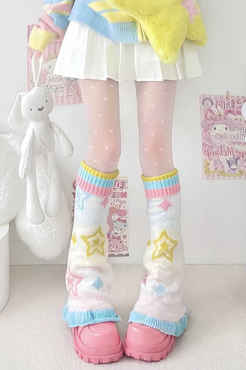 Japanese Sweet Dopamine Knit Leg Warmers - LolitaEraWhiteJapanese Sweet Dopamine Knit Leg Warmers
