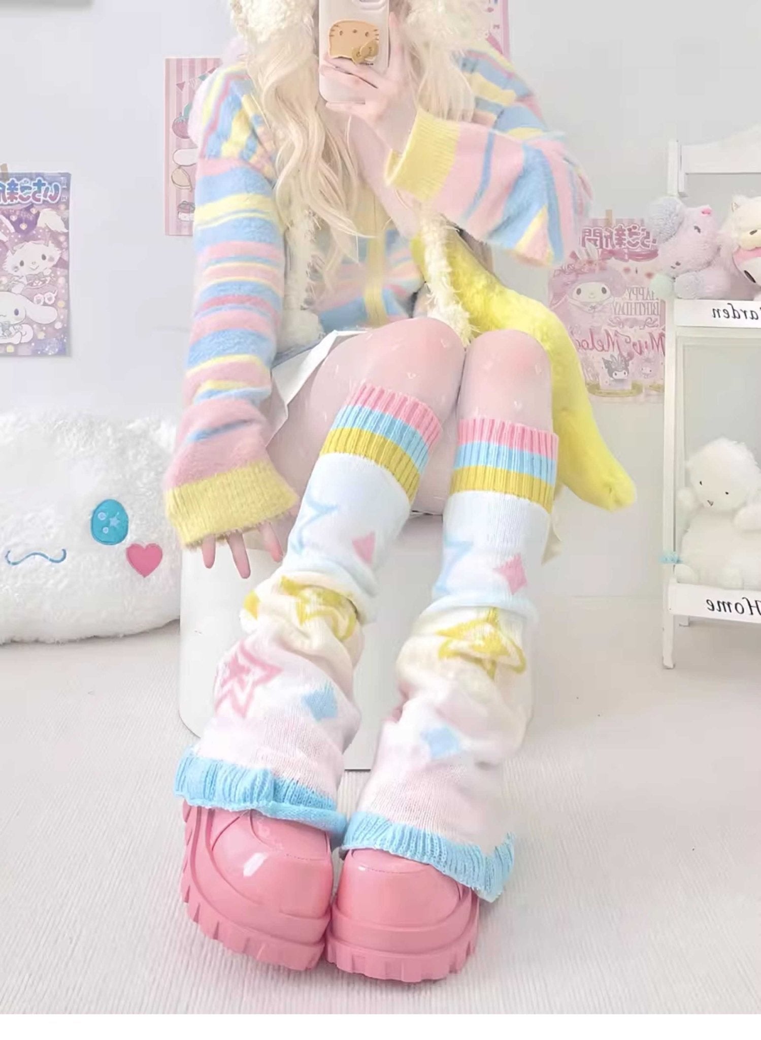Japanese Sweet Dopamine Knit Leg Warmers - LolitaEraWhiteJapanese Sweet Dopamine Knit Leg Warmers