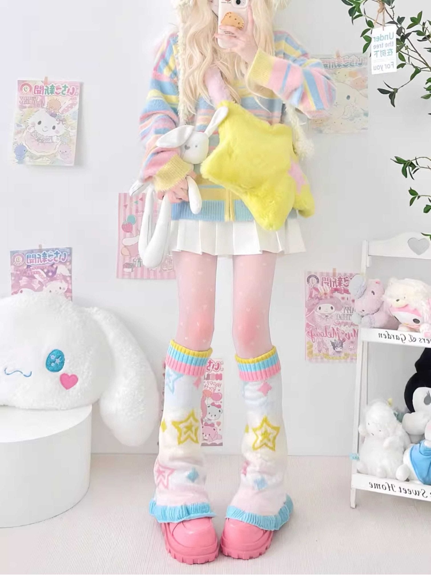Japanese Sweet Dopamine Knit Leg Warmers - LolitaEraWhiteJapanese Sweet Dopamine Knit Leg Warmers