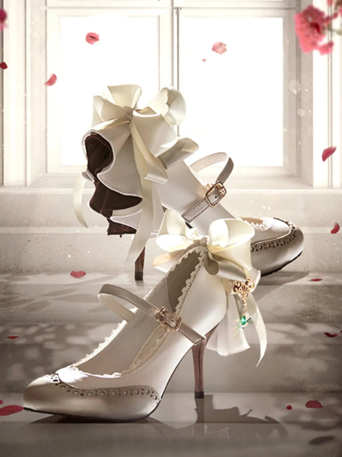 Violet Evergarden Japanese Sweet High Heels Bow Lolita Women's Shoes Round Toe Mary Jane Cla Style