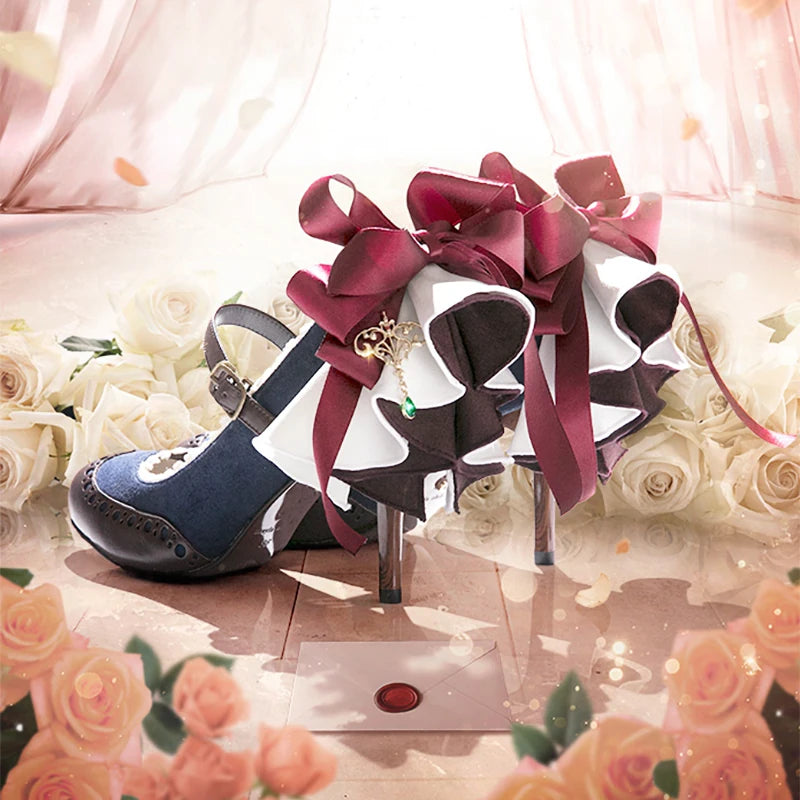 Violet Evergarden Japanese Sweet High Heels Bow Lolita Women's Shoes Round Toe Mary Jane Cla Style