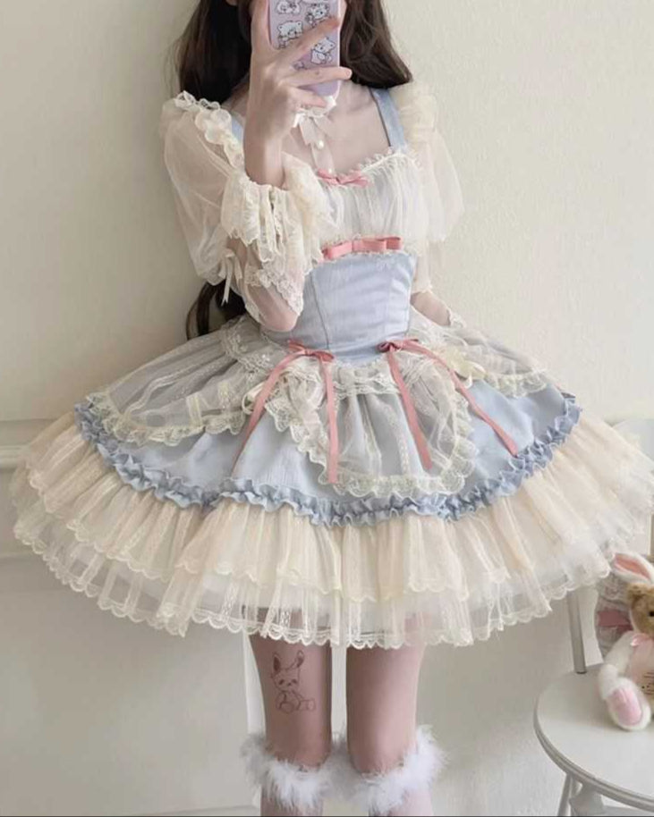 Lolita Cute Vintage Lace Chiffon SK Dress  LS1002