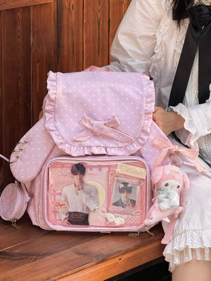 Kawaii Bunny Ear Large - Capacity Backpack Ita Bag 1287 - LolitaEraPinkKawaii Bunny Ear Large - Capacity Backpack Ita Bag 1287