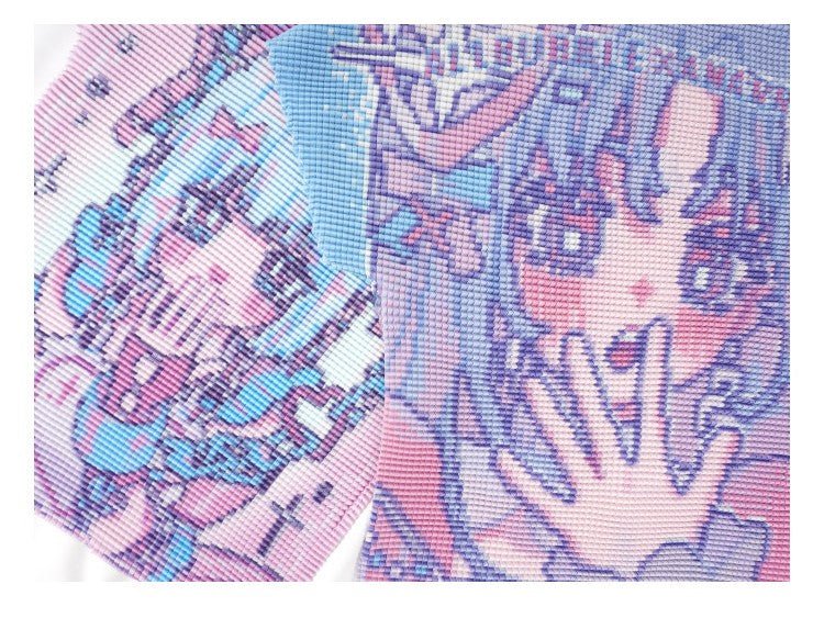 Kawaii Cartoon Japanese Full - print Ruffled T-shirt - LolitaEraPinkKawaii Cartoon Japanese Full - print Ruffled T-shirt