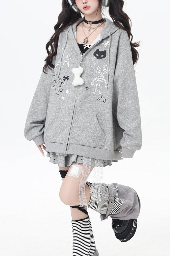 Kawaii Otaku Y2K Cat Ear Oversized Jacket - LolitaEraGraySKawaii Otaku Y2K Cat Ear Oversized Jacket
