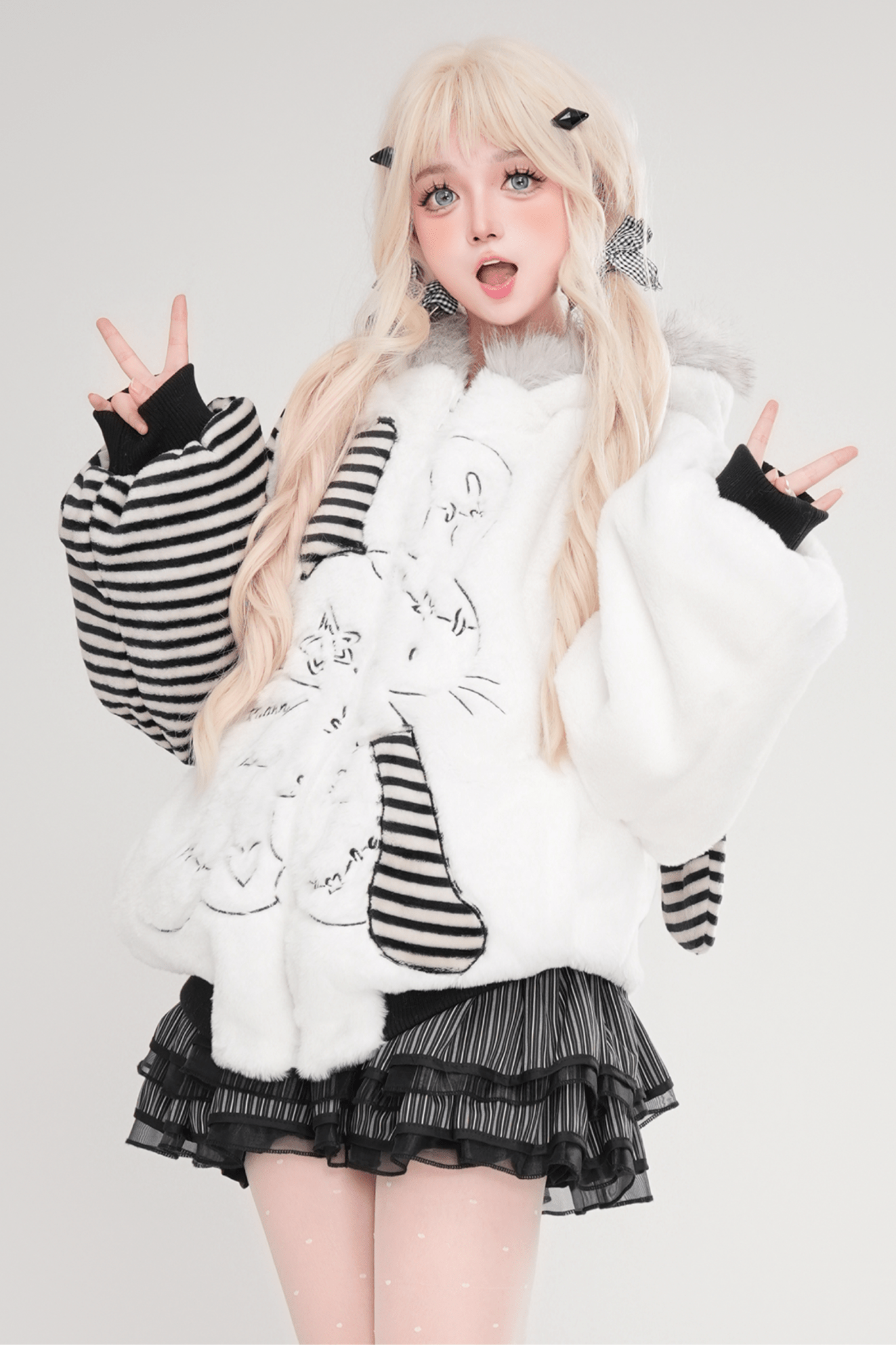Kawaii Rabbit Ear Plush Hooded Winter Coat - LolitaEraWhiteSKawaii Rabbit Ear Plush Hooded Winter Coat