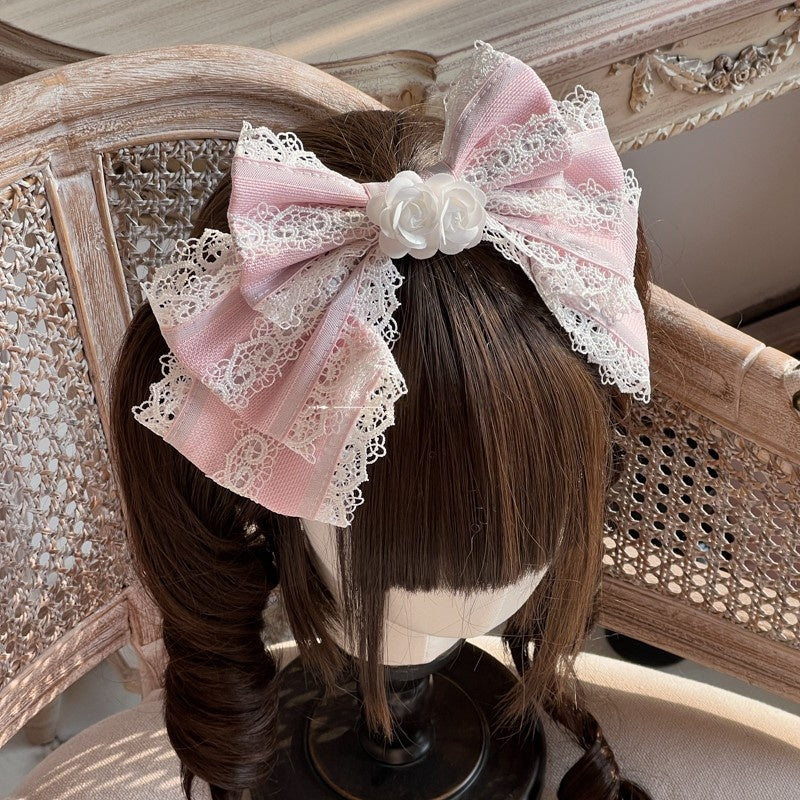 Lolita Pink Sweet Lace Bow Bonnet/KC/Sleeves LE6003