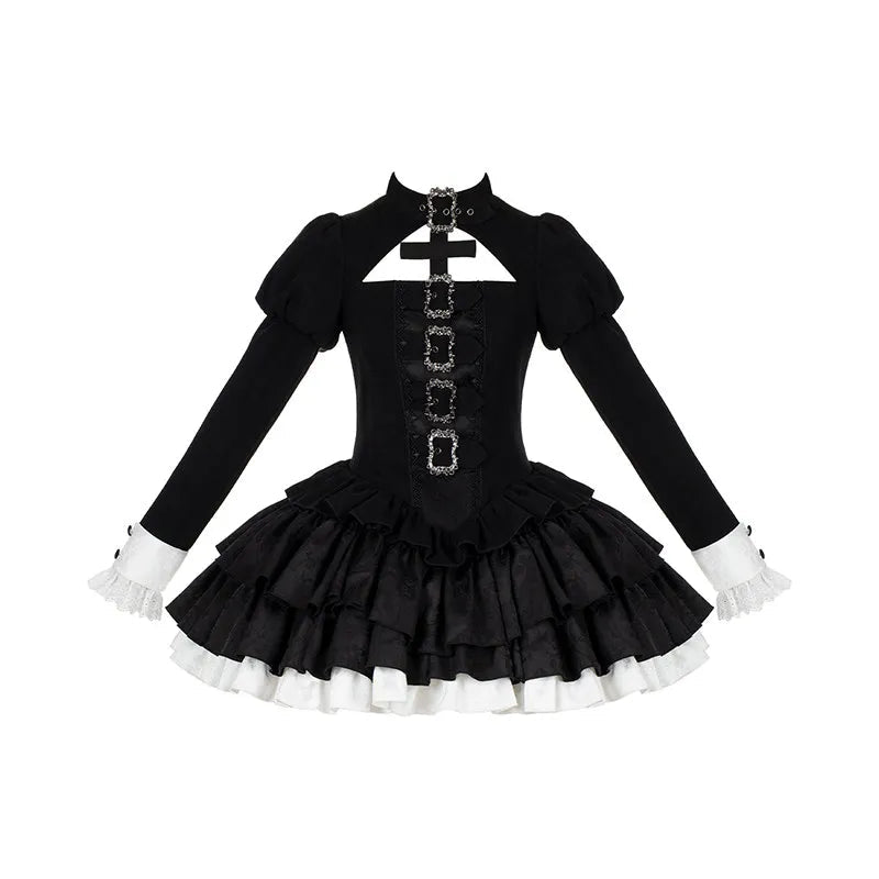 Kelin Lolita Gothic Color Block Front Panel Twin Long & Short OP Dress - LolitaEra
