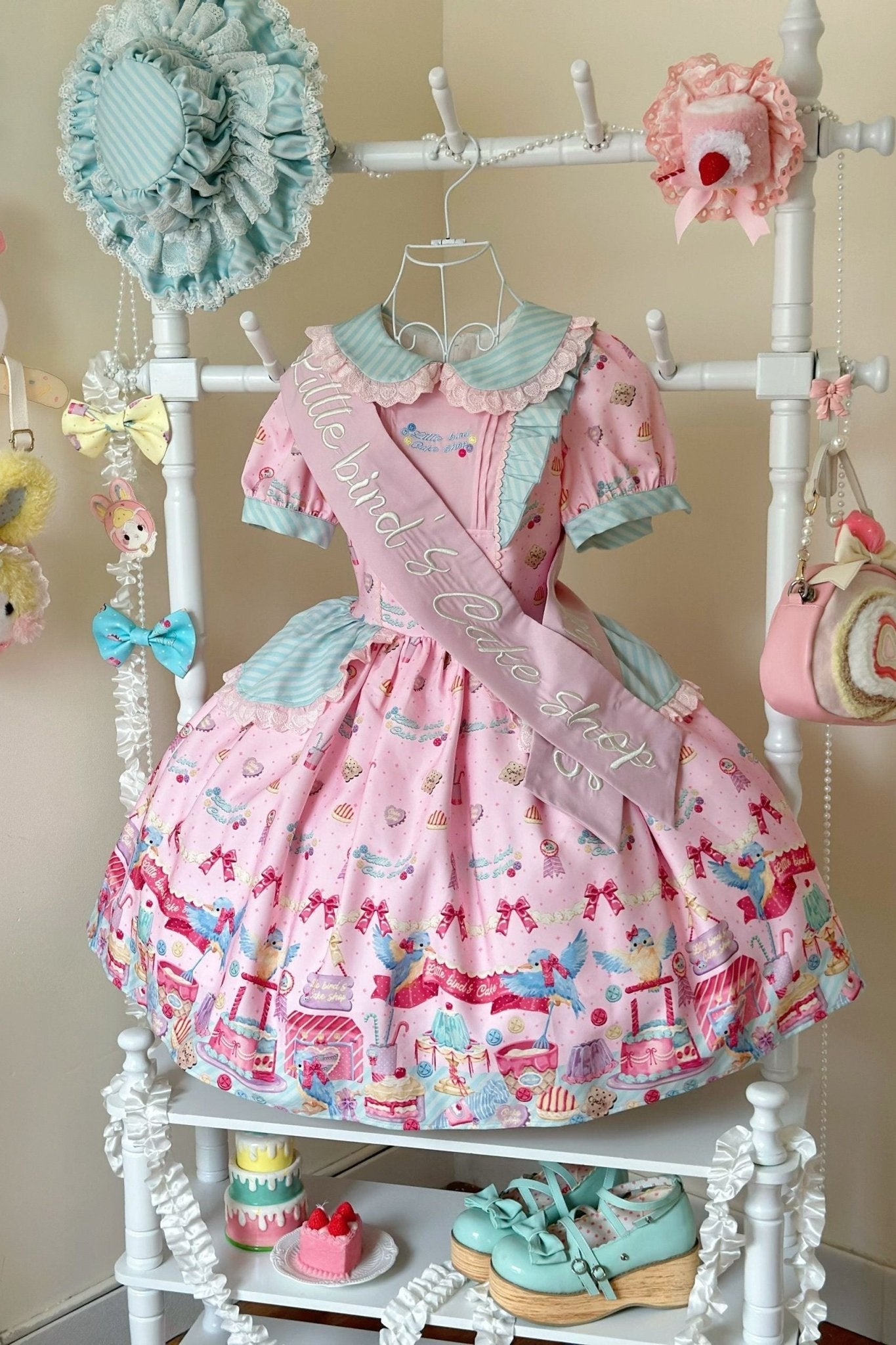 Kingfisher Pastry Chef Sweet Print Lolita OP Dress - LolitaEraPink OP+SashSKingfisher Pastry Chef Sweet Print Lolita OP Dress