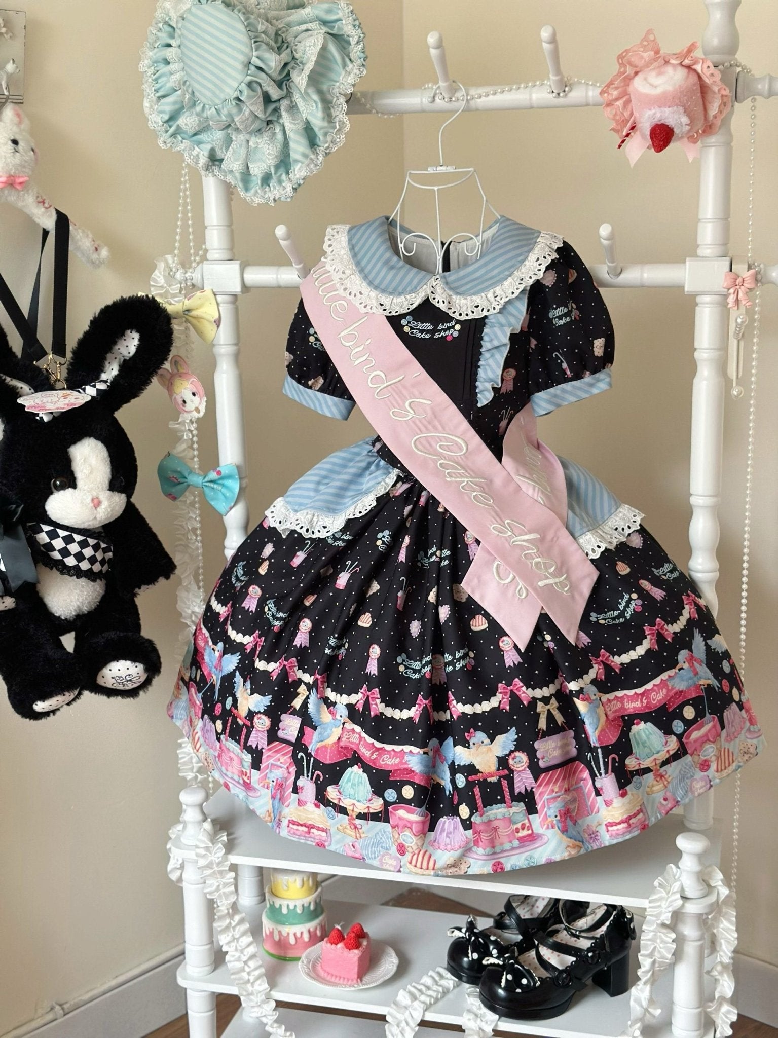 Kingfisher Pastry Chef Sweet Print Lolita OP Dress - LolitaEraBlack OP+SashSKingfisher Pastry Chef Sweet Print Lolita OP Dress