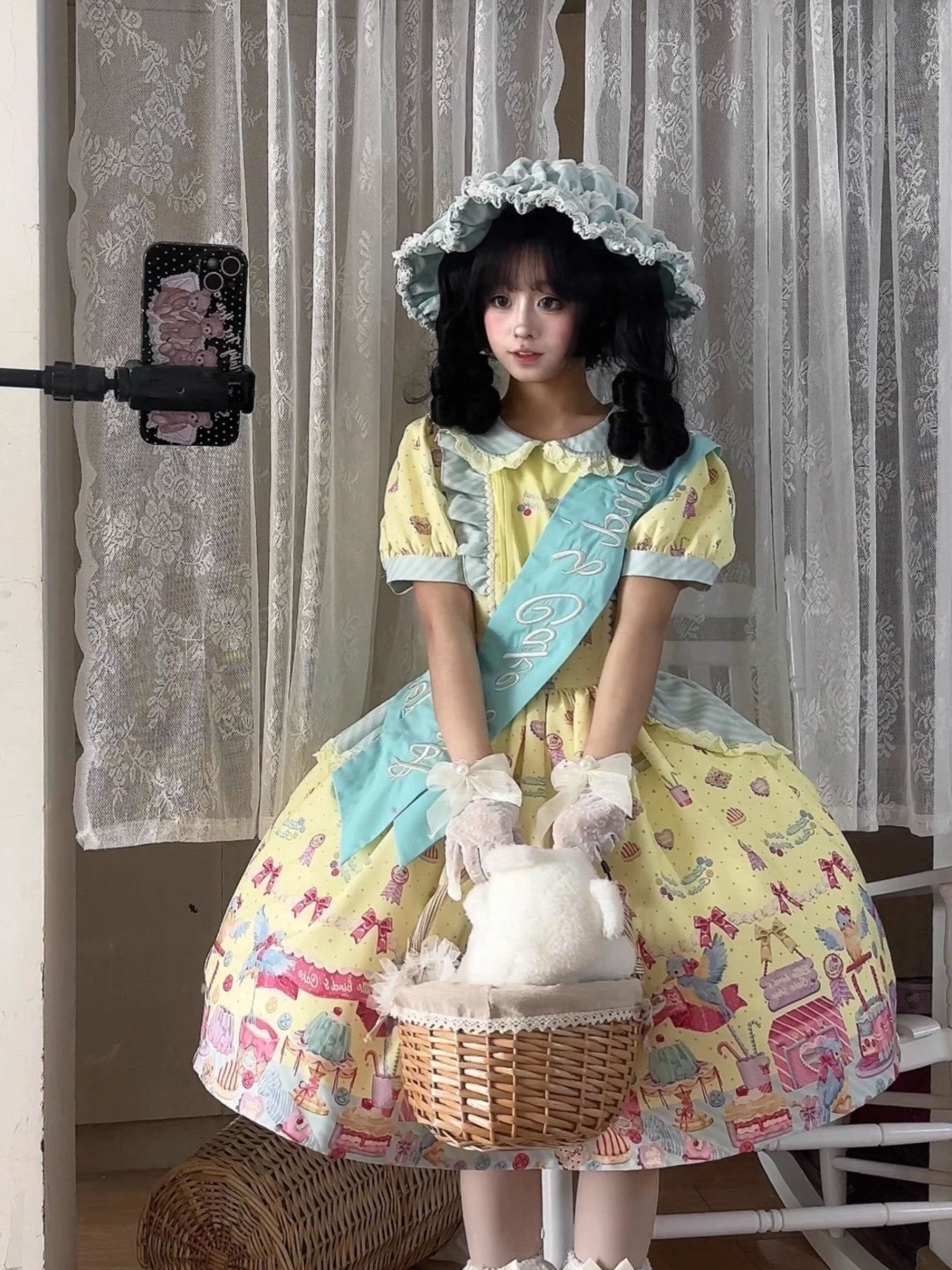 Kingfisher Pastry Chef Sweet Print Lolita OP Dress - LolitaEraBlack OP+SashSKingfisher Pastry Chef Sweet Print Lolita OP Dress