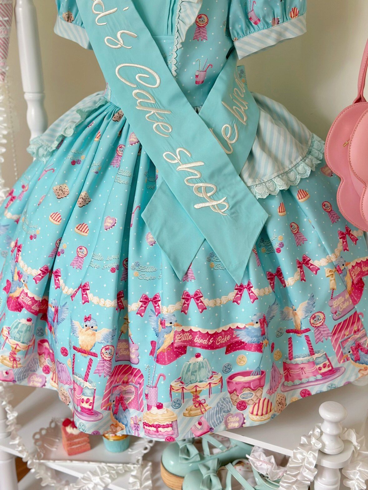 Kingfisher Pastry Chef Sweet Print Lolita OP Dress - LolitaEraBlack OP+SashSKingfisher Pastry Chef Sweet Print Lolita OP Dress