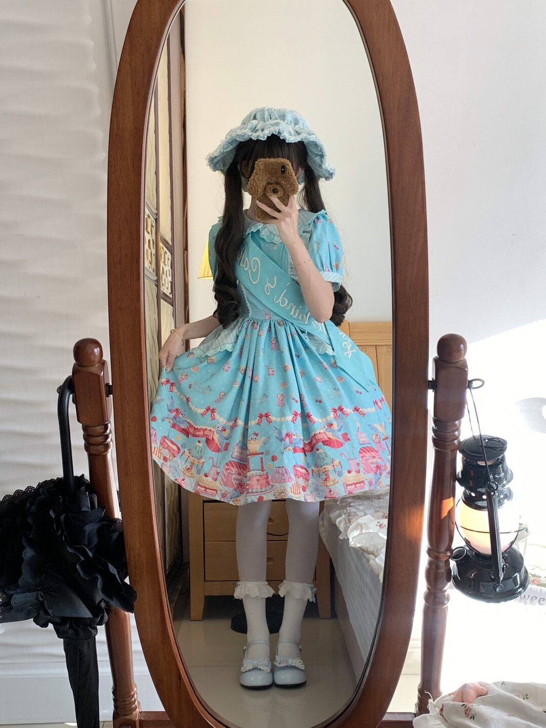 Kingfisher Pastry Chef Sweet Print Lolita OP Dress - LolitaEraBlack OP+SashSKingfisher Pastry Chef Sweet Print Lolita OP Dress
