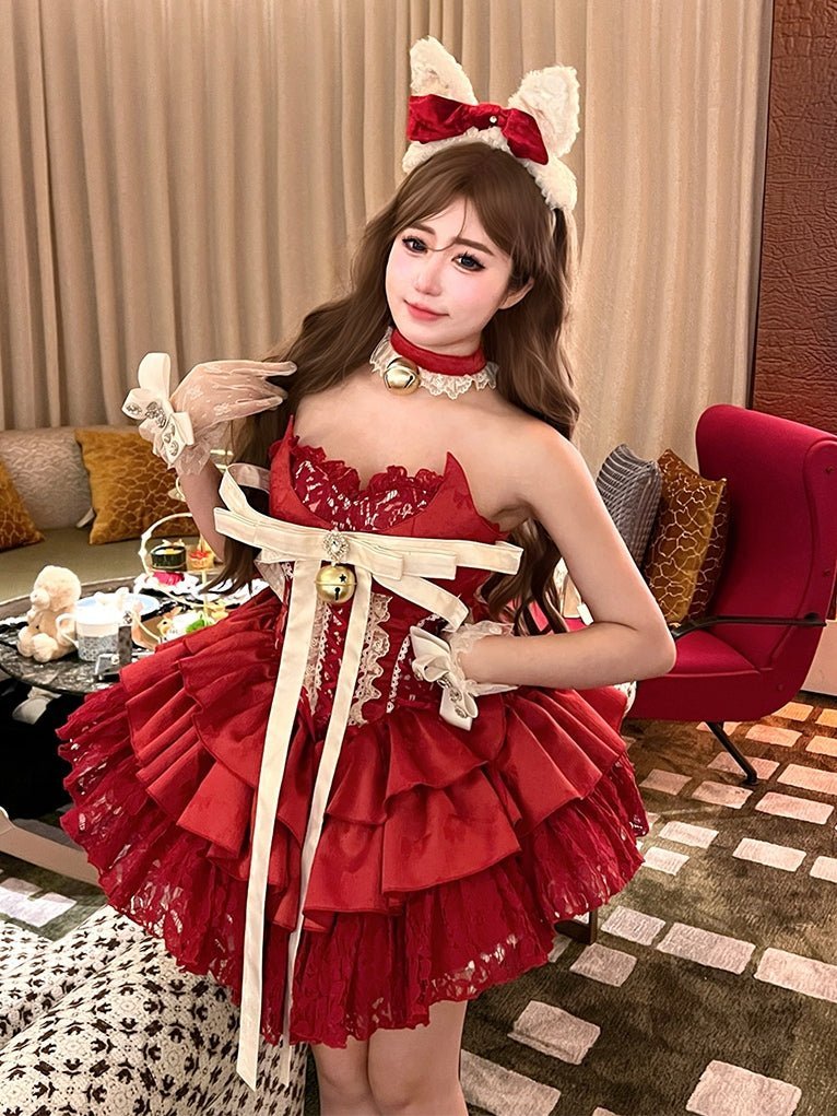 Kitten Lover Ballet Short Red Dress - LolitaEra