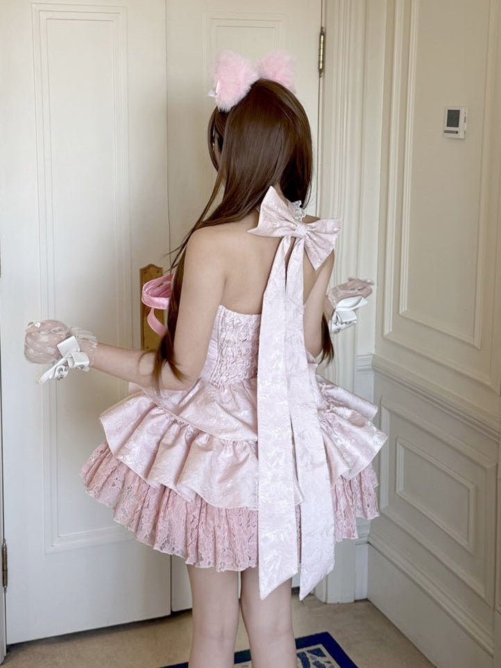 Kitten Lover Pink Dog - Length Ballet Dress - LolitaEraPink BowSKitten Lover Pink Dog - Length Ballet Dress